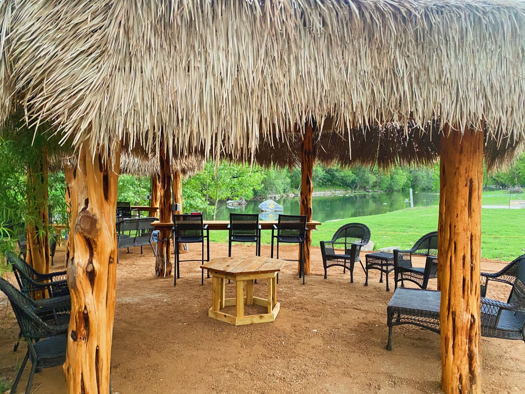 Inside cabana view with river backdrop