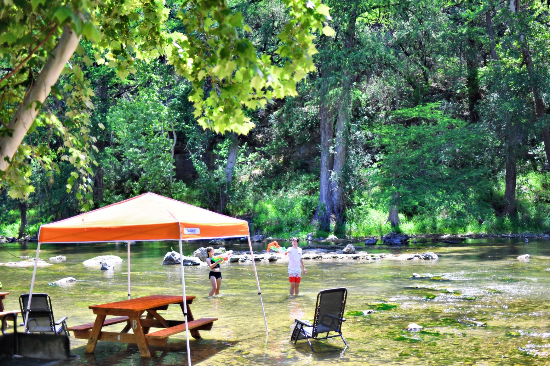 Aerial view of Son's Guadalupe private river cabanas