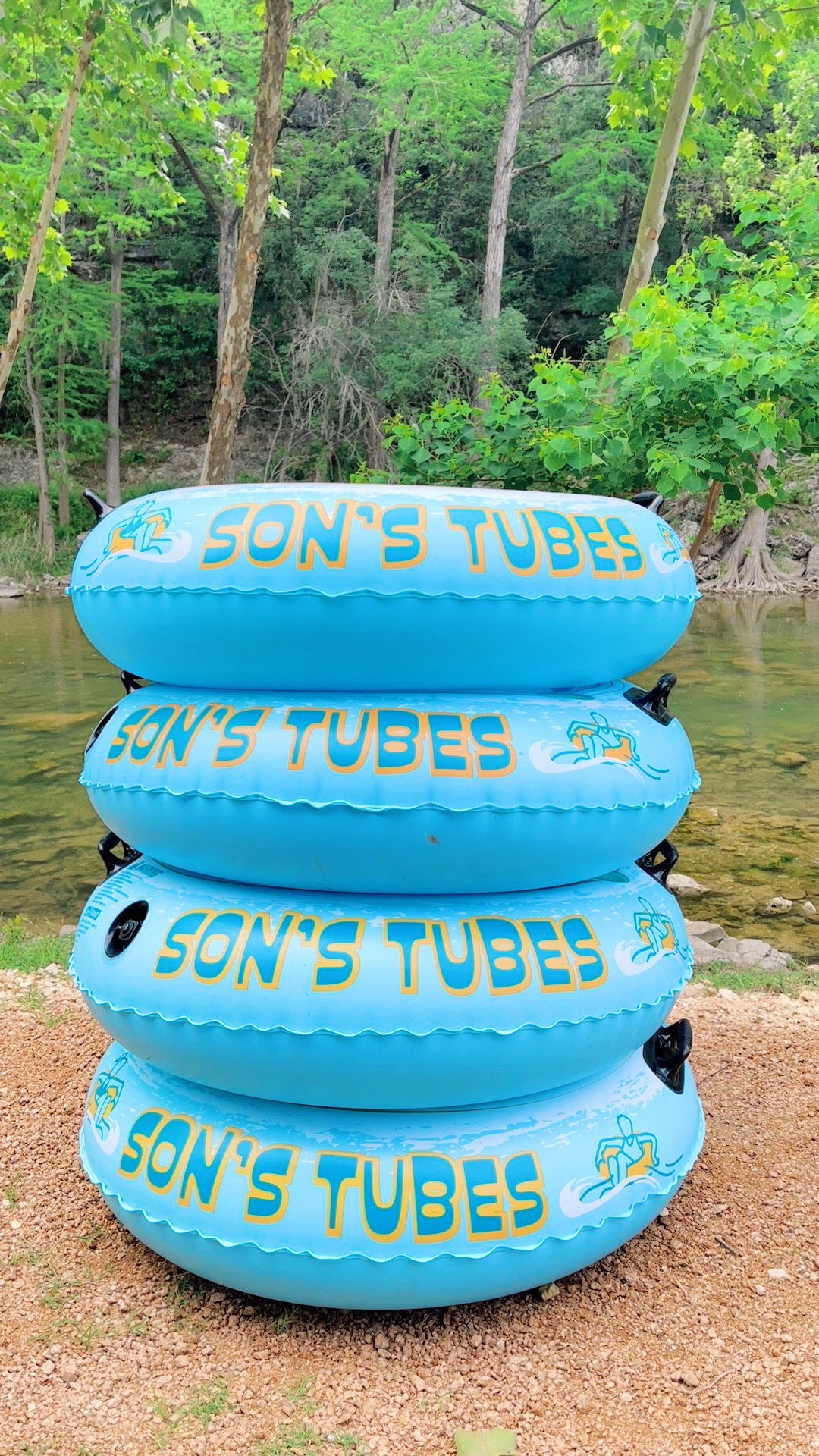 Stack of river tubes ready to go